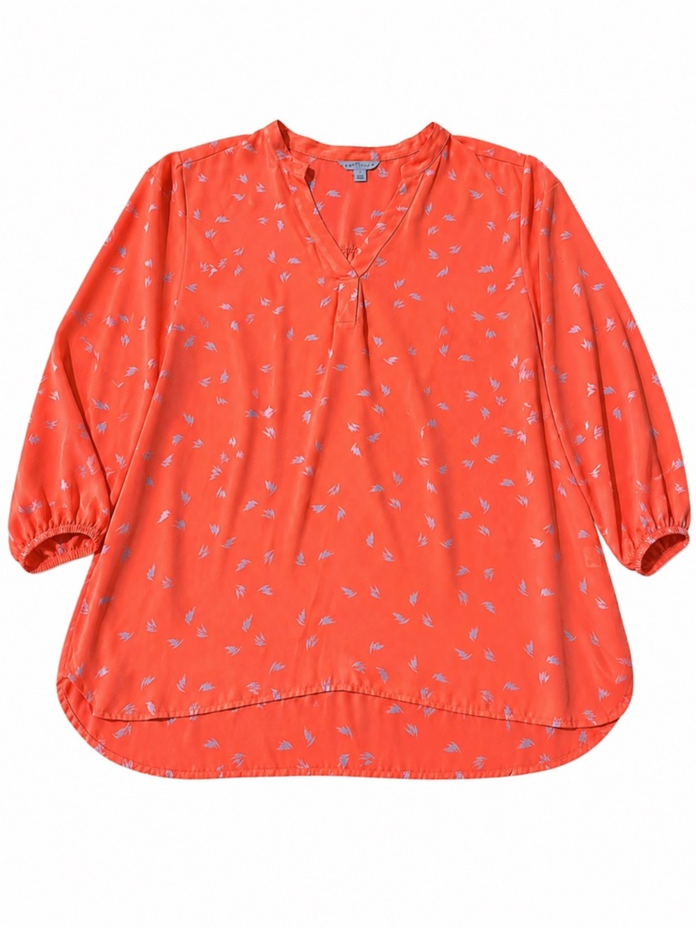 Women’s Coral Split-Neck Blouse with Subtle Print